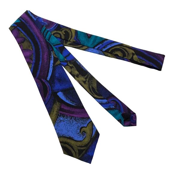 Blue, Green, and Purple Abstract Tie - Picture 3 of 5